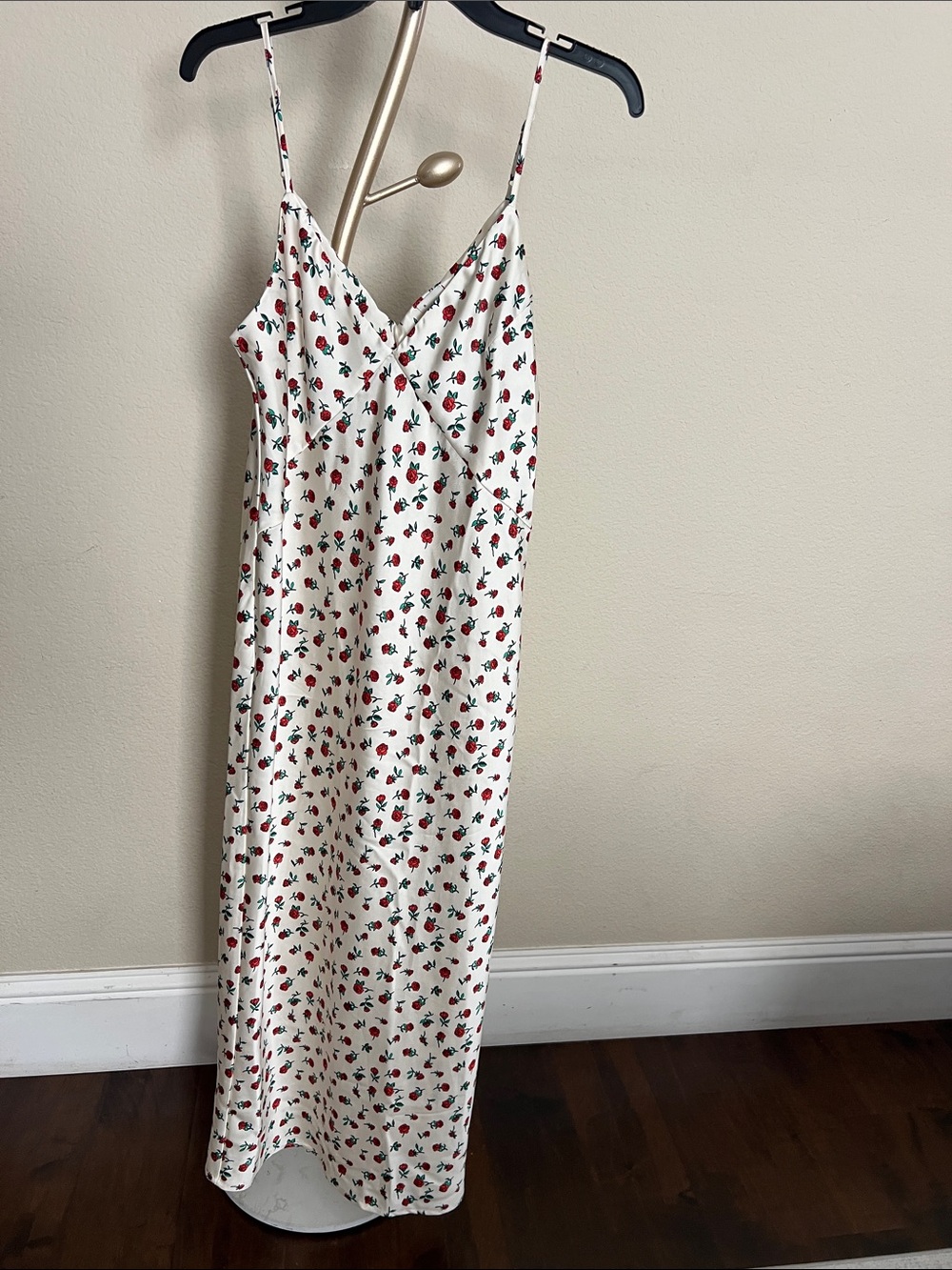 a new day White Maxi Dress with Red Rose Print